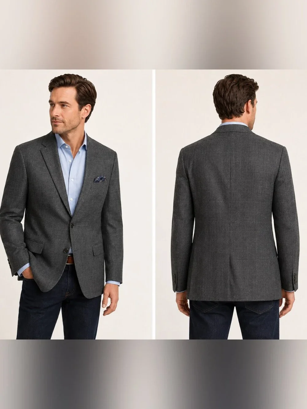 Brooks Brothers Golden Fleece Madison 44L Gray Windowpane Wool Sport Coat
